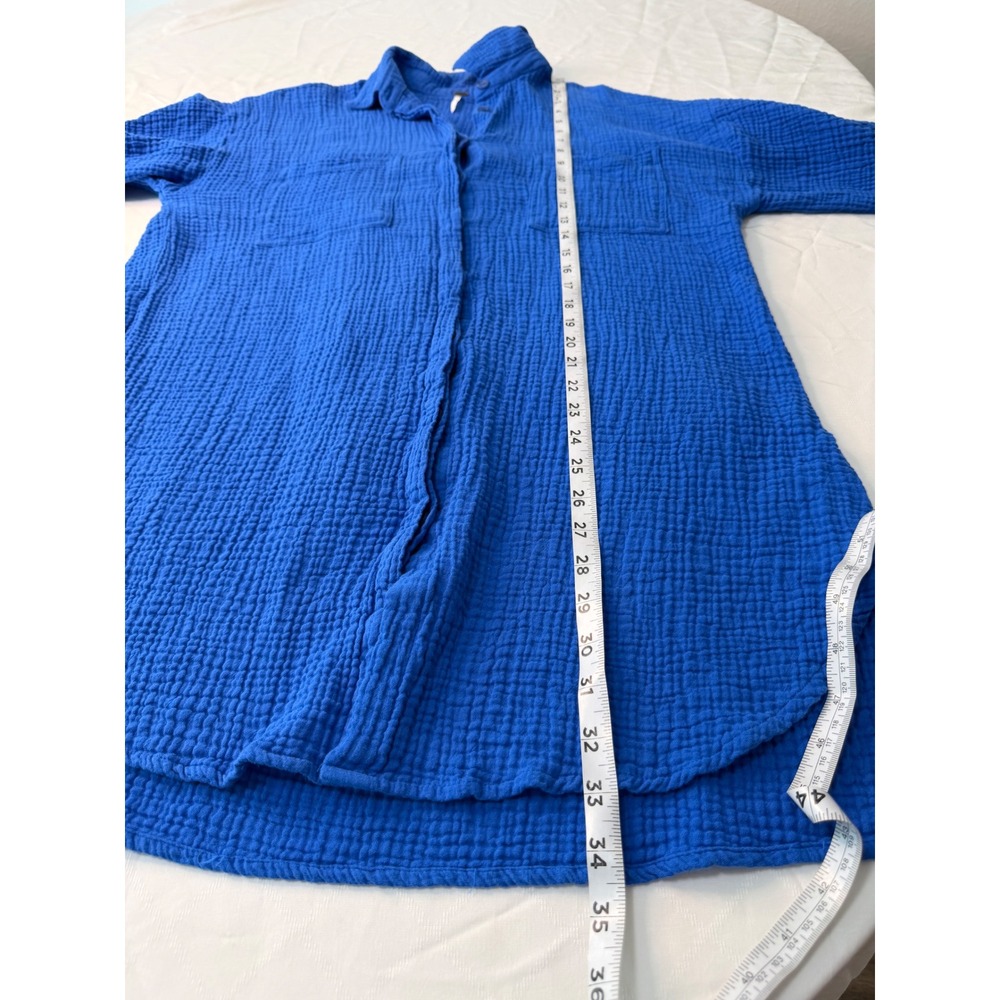 YFB Gauzy Cotton Button Front Tunic Top Womens Cobalt Blue Boho Swim Coverup - Picture 7 of 8
